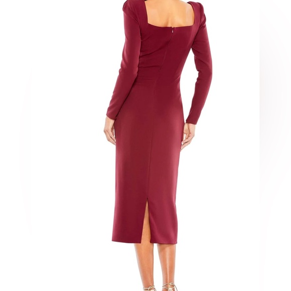 MAC DUGGAL SQUARE PUFF SHOULDER LONG SLEEVE MIDI DRESS-SIZE 16-WINE-6358-NWT - Picture 2 of 3